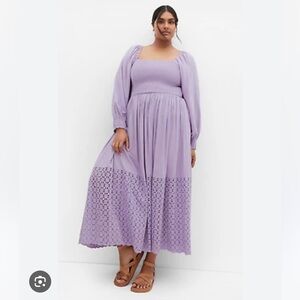 City Chic Plus Size Lavender Smocked Crochet Maxi Dress